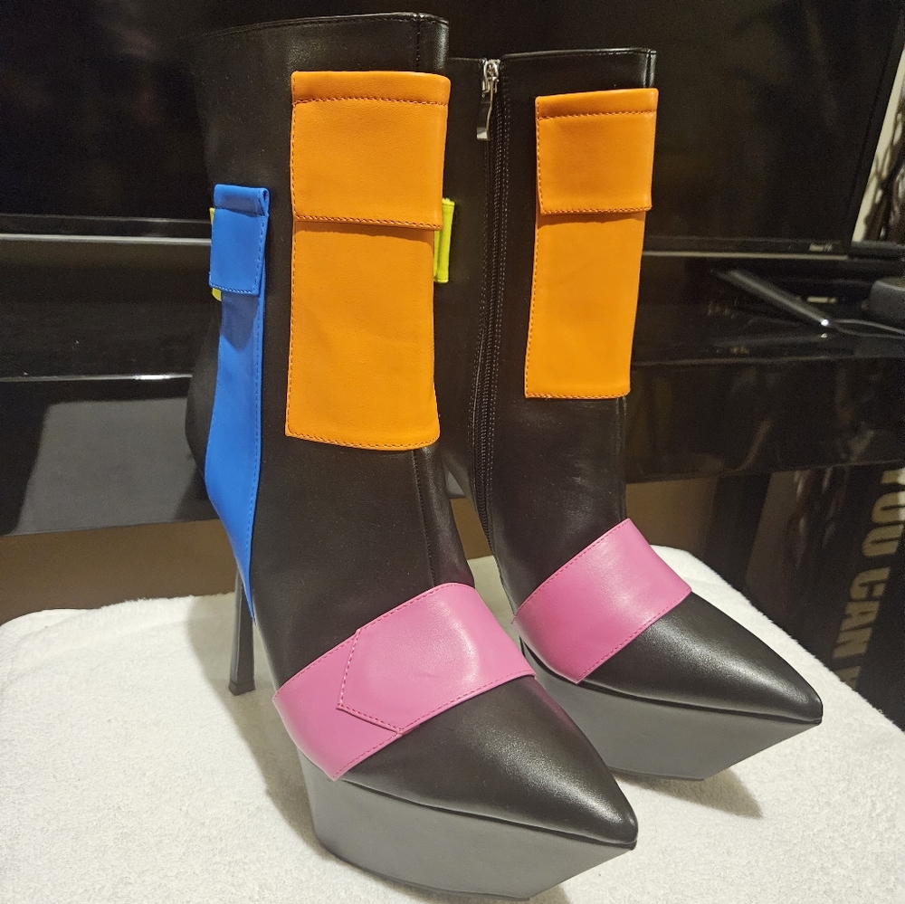 Color block platform booties